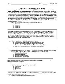 Preview of 6th Grade ELA GMAS/Benchmark Study Guide
