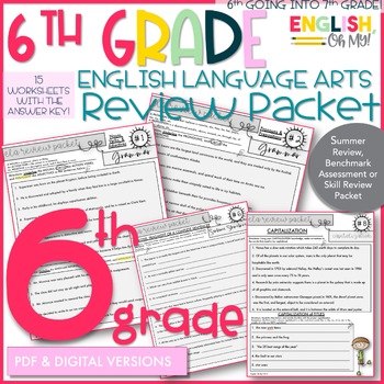 Preview of 6th Grade ELA Review Packet, Spiral Review, Summer Review
