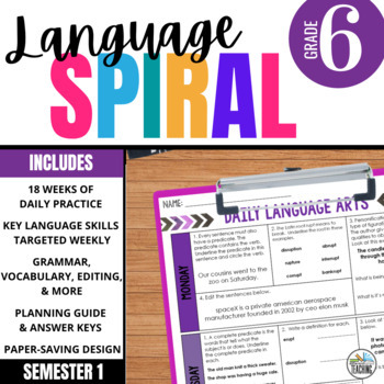 Preview of 6th Grade ELA Spiral Review: Daily Grammar & Language Arts Bellringers | Sem. 1