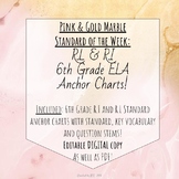 6th Grade ELA Standard Anchor Charts Pink and Gold Marble