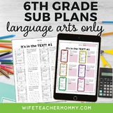 6th Grade Language Arts Substitute Plans. Emergency Sub Lessons