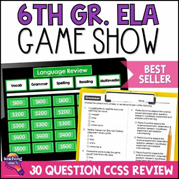 Preview of 6th Grade ELA Test Prep Game Show, Paired READING Passages, & Practice Test