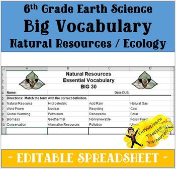 6th grade earth science big vocabulary bundle all units tpt