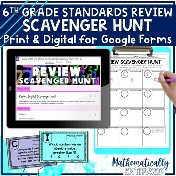 Preview of 6th Grade End of Year Math Review Scavenger Hunt