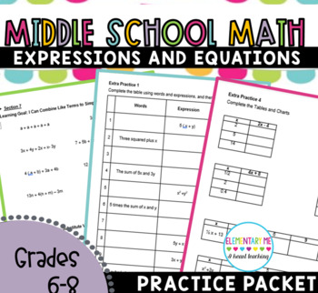Preview of 6th Grade Equations and Expressions Review Packet