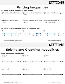 6th Grade Equations and Inequalities Stations by Lindsay Perro | TpT