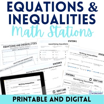 Preview of 6th Grade Equations and Inequalities Math Stations | Math Centers