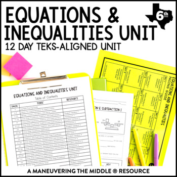 Preview of Equations and Inequalities Unit | 6th Grade TEKS | Solving One-Step Equations