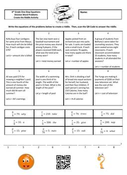 6th grade equations with word problems create the riddle activity bundle