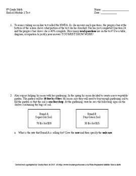 Preview of Eureka Math 6th Grade End-of-Module 1 Test