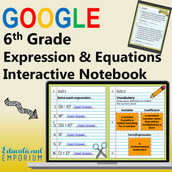 Preview of 6th Grade Expressions & Equations Interactive Notebook Bundle ⭐ Google Classroom