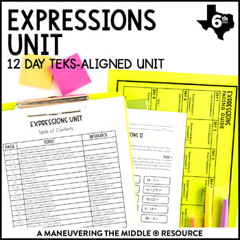 Preview of Expressions Unit | 6th Grade TEKS | Order of Operations Math Notes