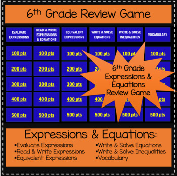 Preview of 6th Grade Expressions and Equations - Game Show Review Game