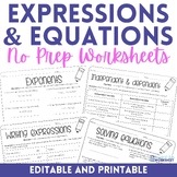 Expressions and Equations No Prep Worksheets