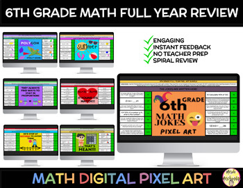 Preview of 6th Grade Math End of Year Review FULL YEAR Pixel Art - Aligned to I-Ready