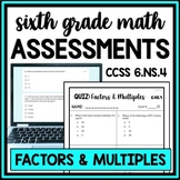 6th Grade Factors & Multiples Quiz, GCF & LCM Practice Wor