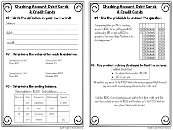 financial literacy warmups checking accounts creditdebit paying for