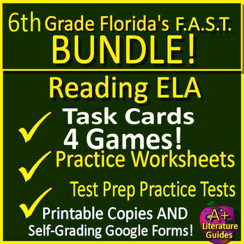 Preview of 6th Grade Florida BEST PM3 BUNDLE Reading and Writing Tests Games Florida FAST