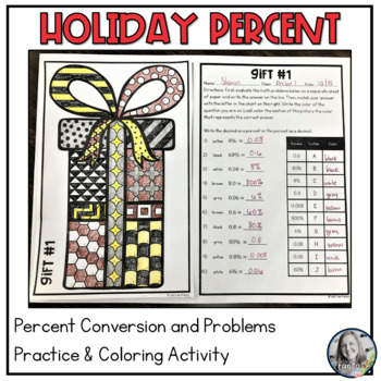 Preview of 6th Grade Fraction, Decimal, And Percent Review and Coloring for Winter Holidays