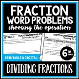 Choosing the Operation Word Problems, 6th Grade Fraction L