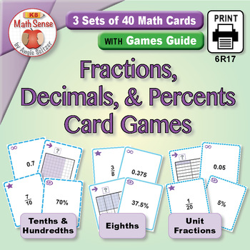 Preview of 6th Grade Fractions, Decimals, & Percents: 3 Math Games 6R17 | Equivalent Values