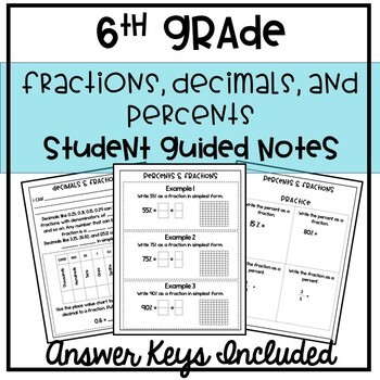 Preview of 6th Grade Fractions, Decimals & Percents Guided Notes