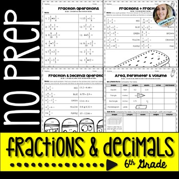 Preview of Fraction and Decimal Operations No Prep Activities