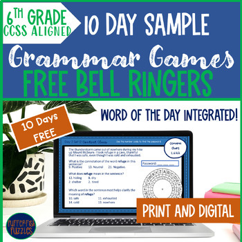 Preview of 6th Grade Grammar & Language Daily Fun Practice Puzzles FREEBIE