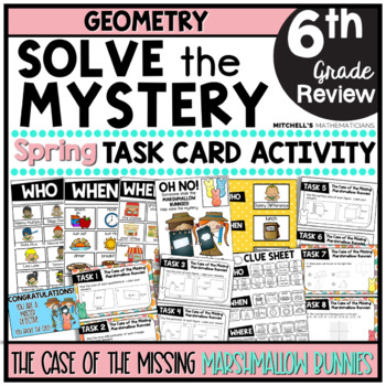 Preview of 6th Grade GEOMETRY Solve The Mystery Spring Task Card Activity