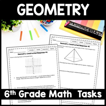 Preview of 6th Grade Geometry Review Constructed Response Questions Practice Math Task Quiz