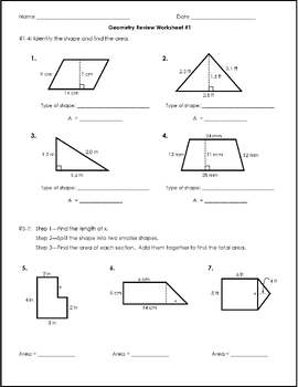 6Th Grade Geometry Review Worksheets (To Supplement Eureka Module 5)