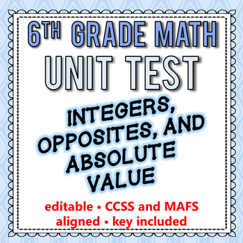 Preview of 6th Grade Go Math Module 1 Test - Integers, Opposites, Absolute Value [EDITABLE]