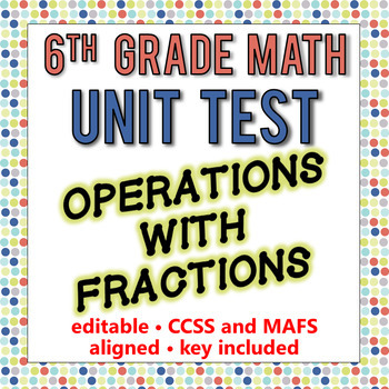 Preview of 6th Grade Go Math Module 4 Test - Operations with Fractions [EDITABLE]
