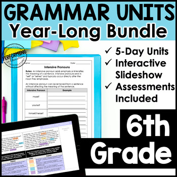 Preview of 6th Grade Grammar For the Year - Lesson Plans & Practice Worksheets For $1/Unit