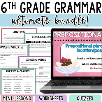 Preview of 6th Grade Grammar Review - Mini-Lessons, Grammar Worksheets, & Quizzes