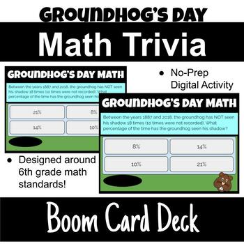 Preview of 6th Grade+ Groundhog Day Math Trivia Digital No-Prep Activity Boom Card Deck