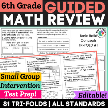 Preview of 6th Grade Math Spiral Review | Guided Math Intervention | Test Prep Worksheets
