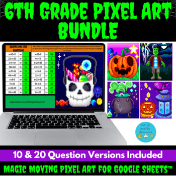 Preview of 6th Grade Halloween Math Pixel Art BUNDLE