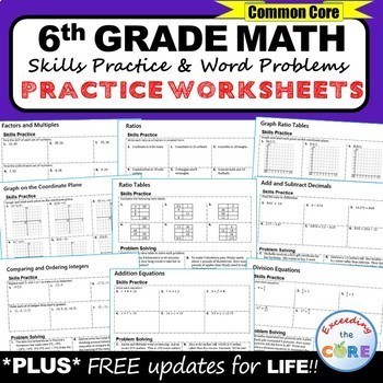 6th grade homework math worksheets skills practice word problems assessments