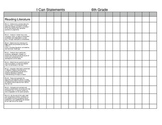 6th Grade I Can Statement Assessment Chart for ELA
