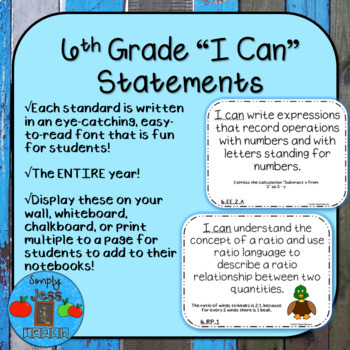 Preview of I Can Statements - 6th Grade - Ohio's Learning Standards: Mathematics