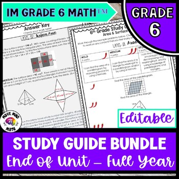 Preview of Editable 6th Grade Full Year Study Guides | BTC Style IM Grade 6 Math™