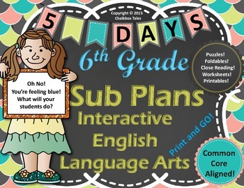 Preview of Sixth Grade Interactive  Emergency Sub Plans English Language Arts CCSS Aligned!