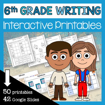 Preview of 6th Grade Interactive Writing Printables + Google Slides | Writing Worksheets