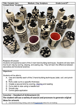 Preview of 6th Grade Jars (Ceramics), Lesson Plan