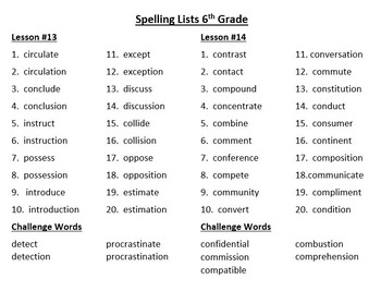 12th Grade Spelling Word List  12th grade spelling words, Grade spelling,  6th grade spelling words