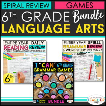 Preview of 6th Grade Language Arts BUNDLE | Spiral Review, Games & Quizzes | ENTIRE YEAR