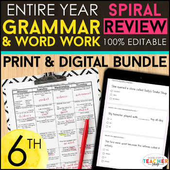 Preview of 6th Grade Language (Grammar) Spiral Review & Quizzes | DIGITAL & PRINT