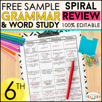 Preview of 6th Grade Language Spiral Review | Grammar Review | FREE