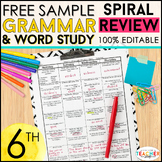 6th Grade Language Spiral Review | Grammar Review | FREE